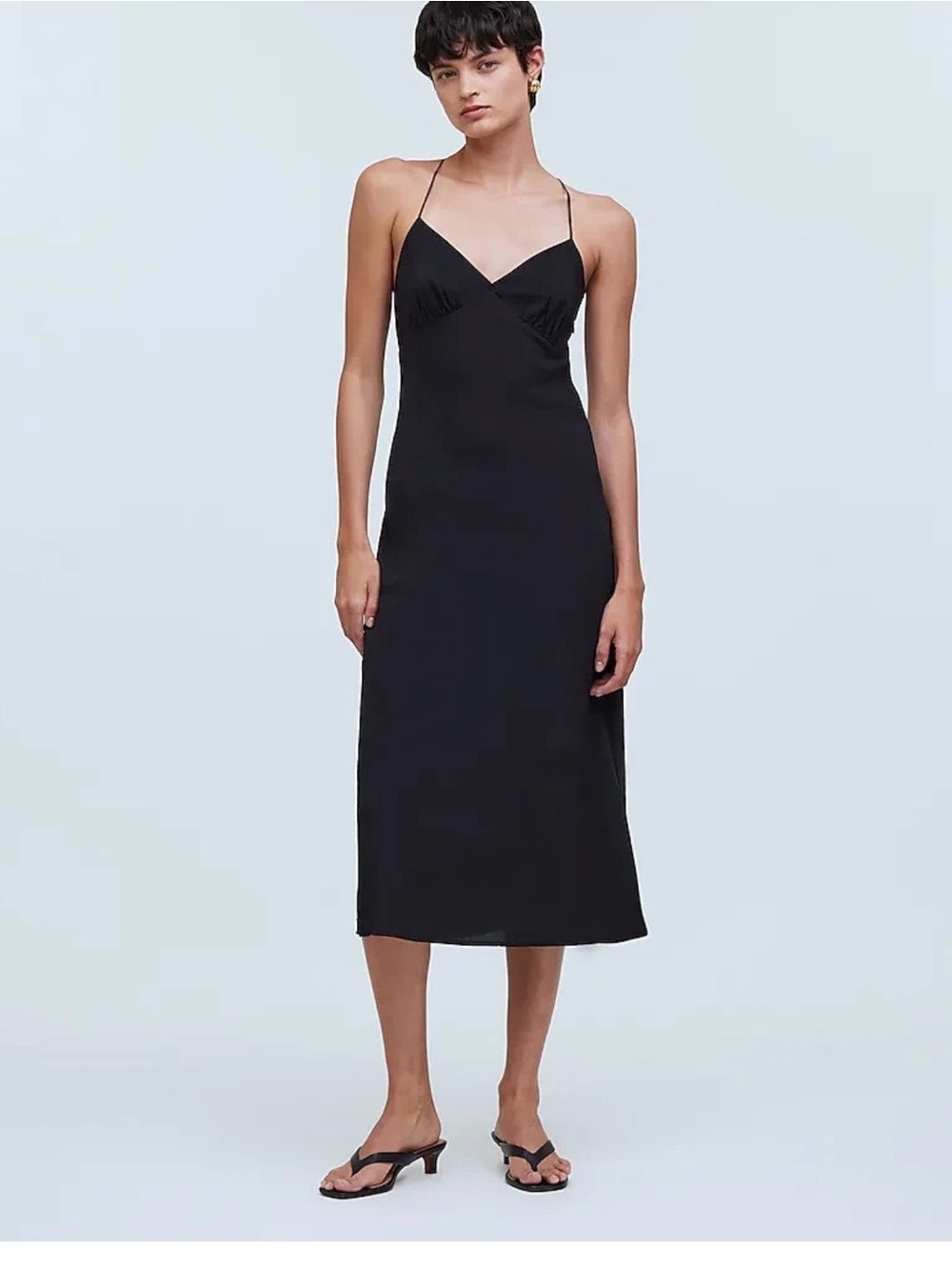 Madewell Black Spaghetti-Strap Slip Midi Dress